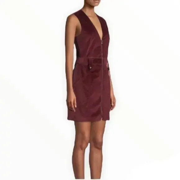 NWT Veronica Beard Orial Burgundy Red Corduroy Zip Front Mini Dress Size 8